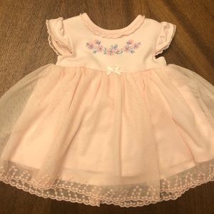Little Me pink dress with flower embroidery